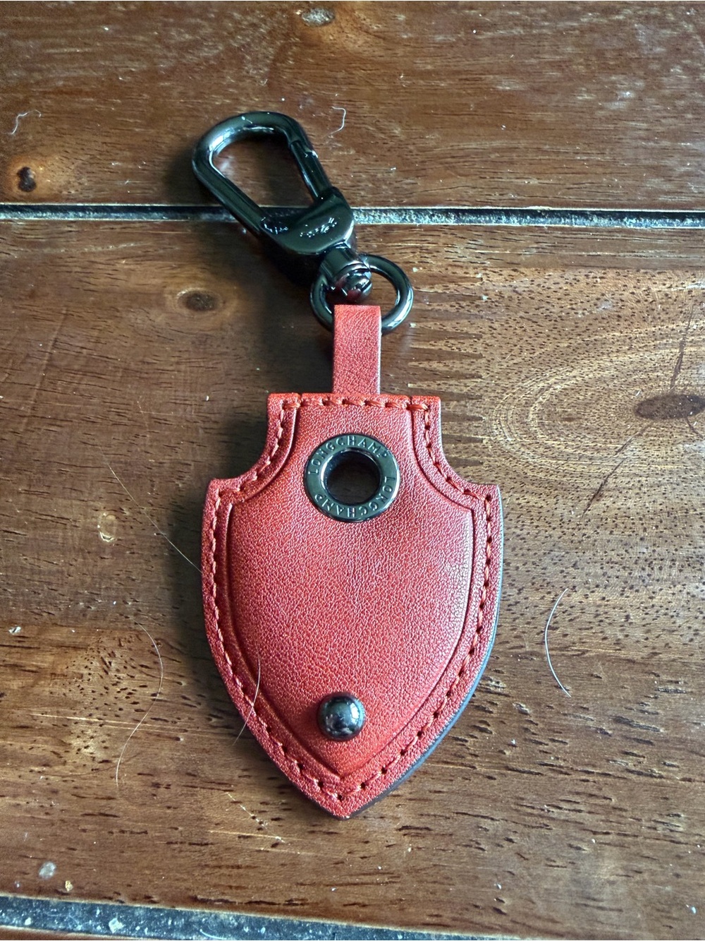 Longchamp Red Shield Leather Keychain Brand New